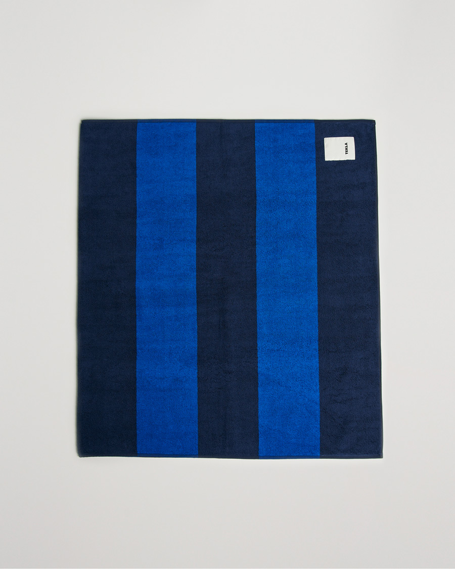 Homme | Tekla Organic Terry Beach Towel Navy Block Stripes | Tekla | Organic Terry Beach Towel Navy Block Stripes