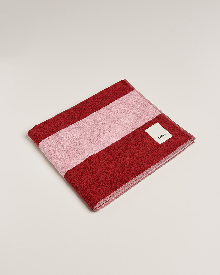 Homme | Tekla Organic Terry Beach Towel Red Block Stripes | Tekla | Organic Terry Beach Towel Red Block Stripes