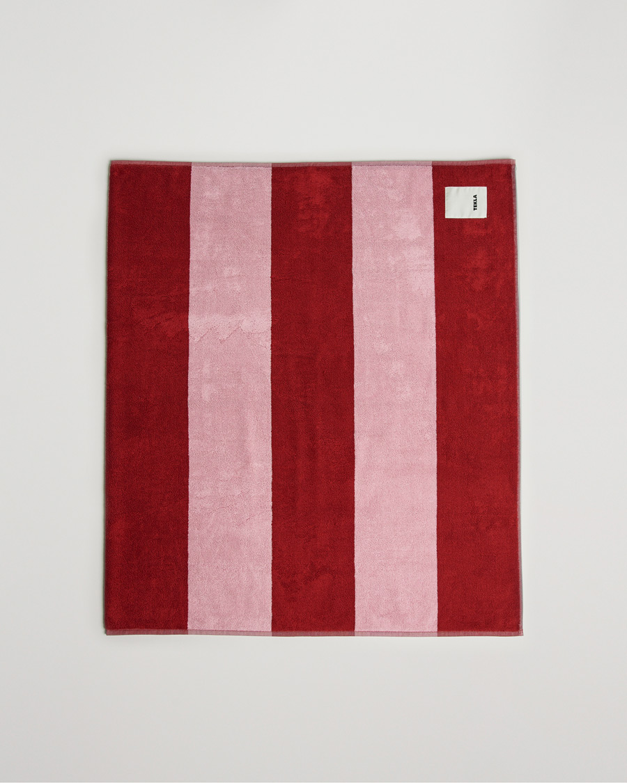 Homme | Tekla Organic Terry Beach Towel Red Block Stripes | Tekla | Organic Terry Beach Towel Red Block Stripes