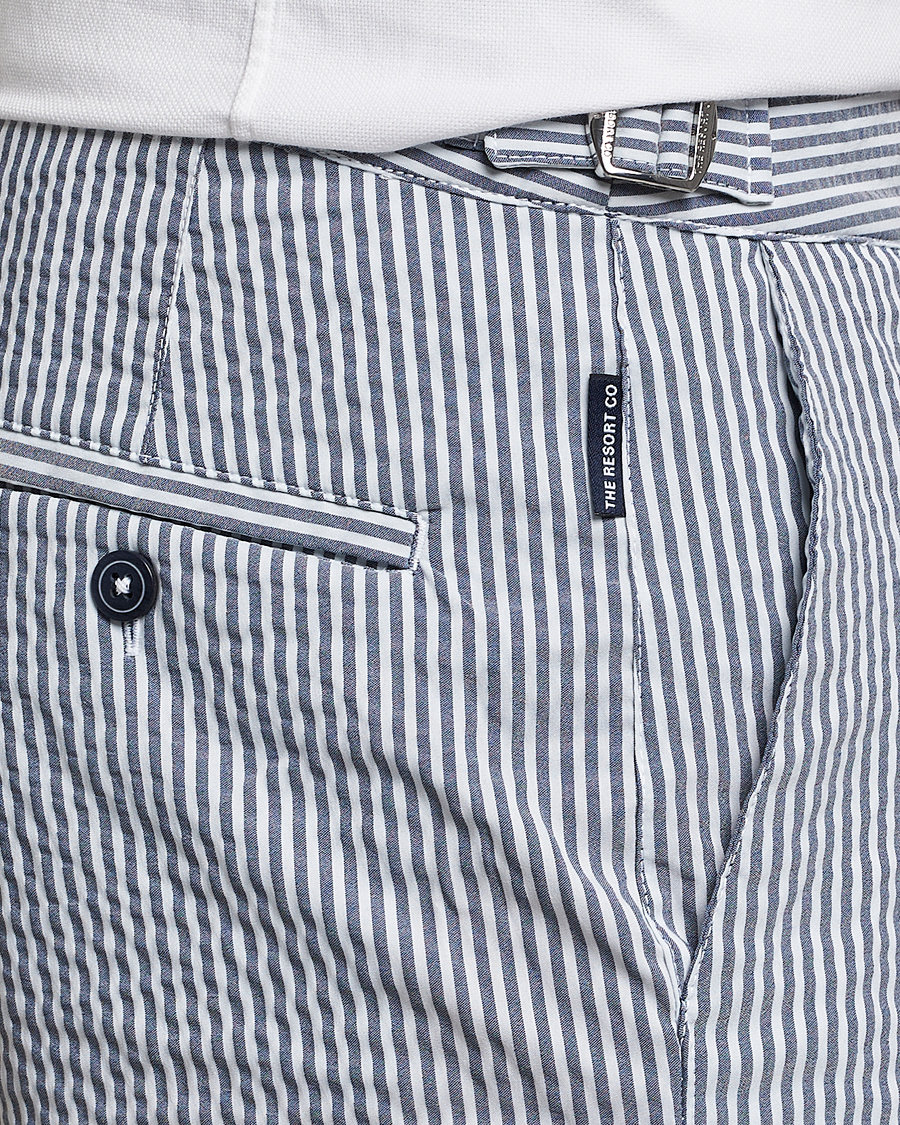 Homme | Maillots De Bain | The Resort Co | Tailored Swim Shorts Navy Stripe Seersucker