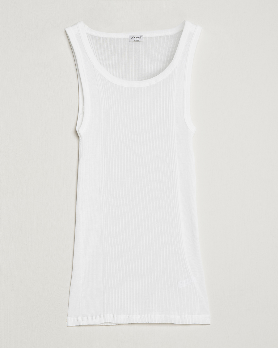 Homme | T-shirts | Zimmerli of Switzerland | Ribbed Mercerized Cotton Tank Top White