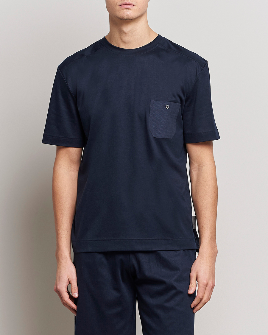 Homme | Pyjamas | Zimmerli of Switzerland | Cotton/Modal Crew Neck Loungwear T-Shirt Midnight