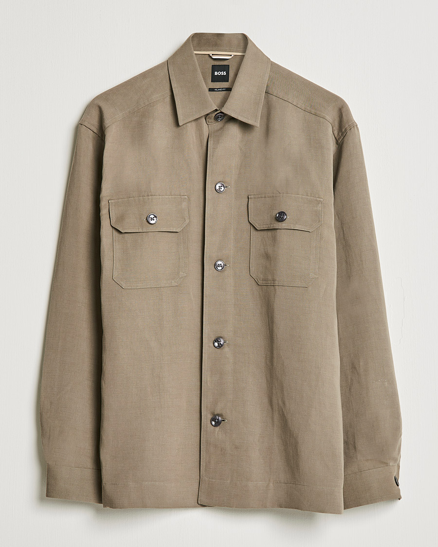 Homme | Chemises | BOSS BLACK | Cole Linen/Lyocell Overshirt Open Green