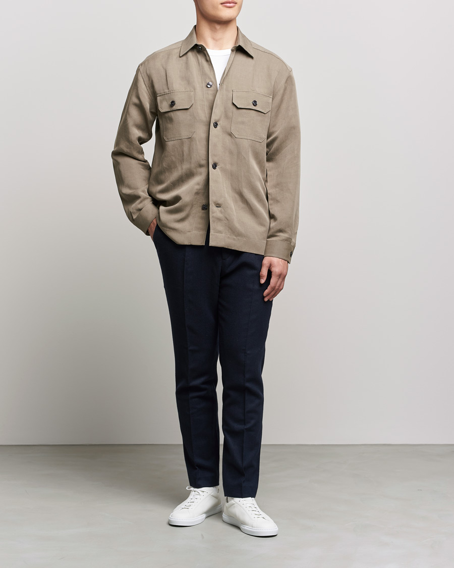 Homme | Chemises | BOSS BLACK | Cole Linen/Lyocell Overshirt Open Green