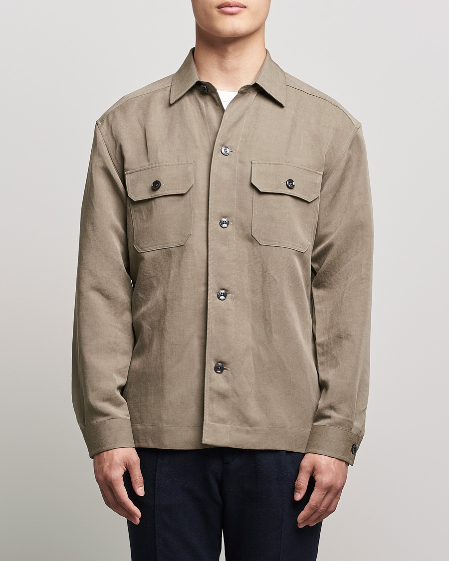 Homme | Chemises | BOSS BLACK | Cole Linen/Lyocell Overshirt Open Green