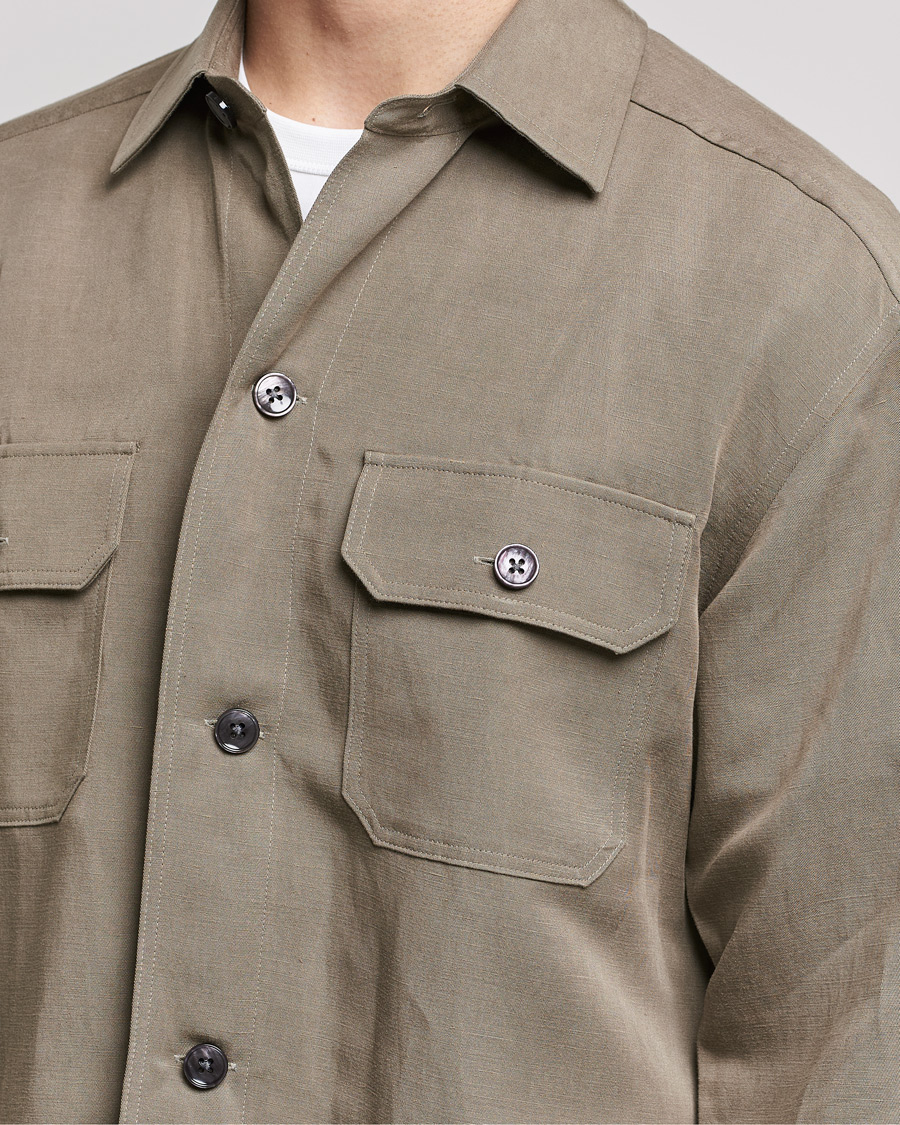 Homme | Chemises | BOSS BLACK | Cole Linen/Lyocell Overshirt Open Green