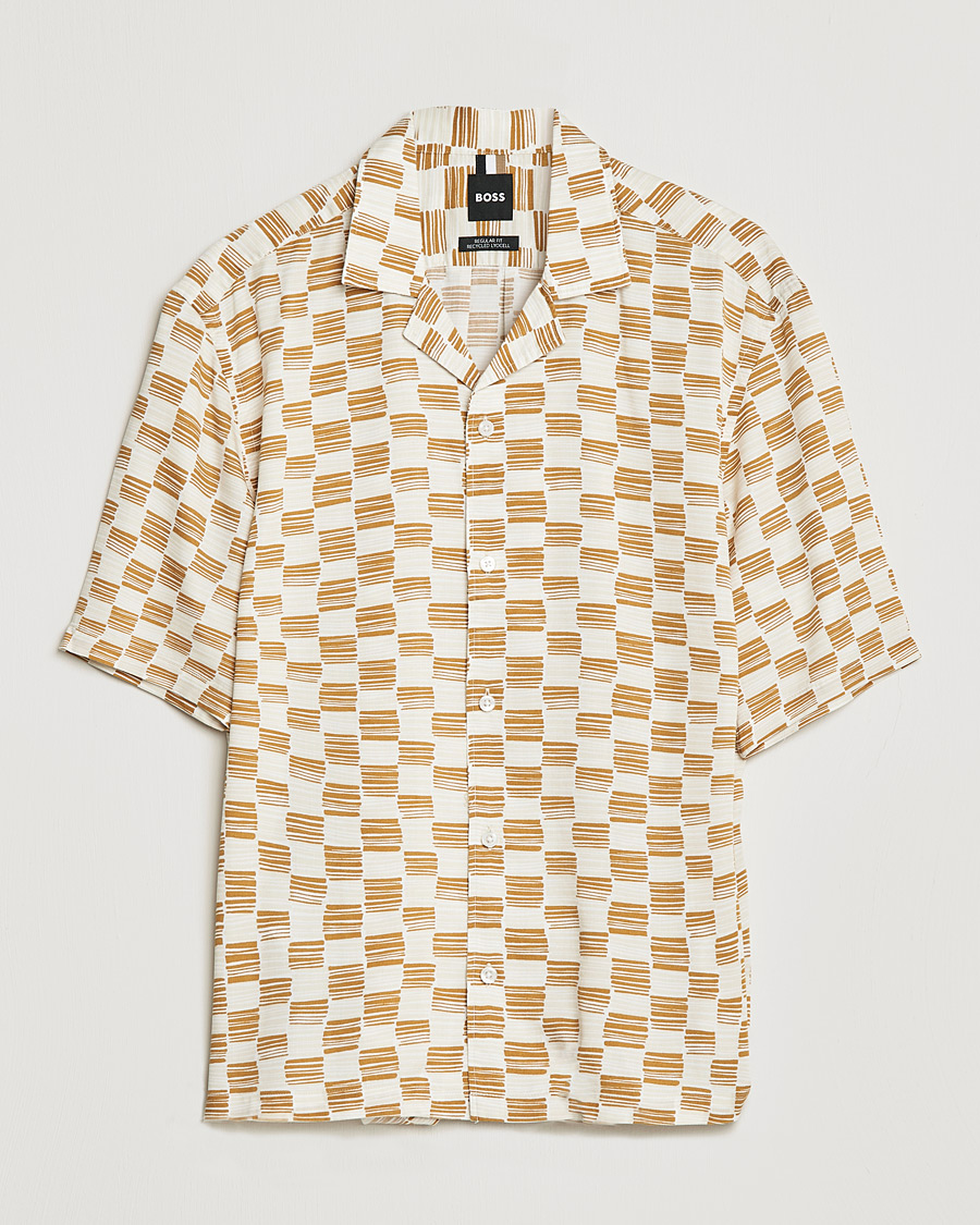 Homme | Chemises | BOSS BLACK | BOSS Lars Printed Resort Collar Short Sleeve Shirt Open Beige