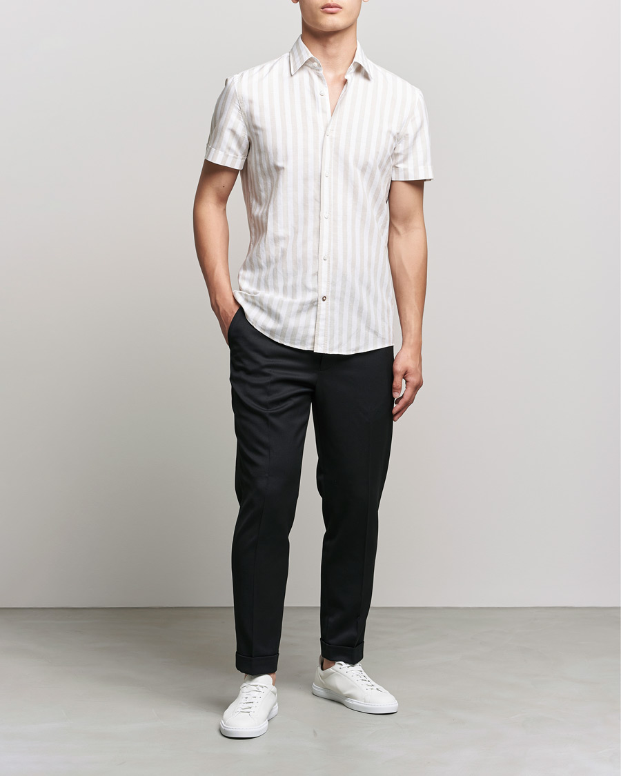 Homme | Chemises | BOSS BLACK | BOSS Hal Block Stripe Short Sleeve Shirt Beige/White