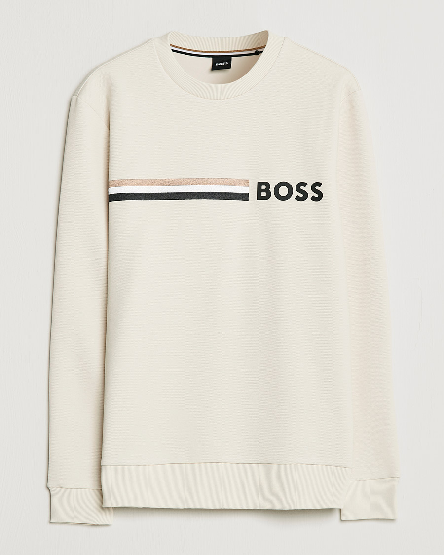 Homme | Pulls Et Tricots | BOSS BLACK | Stadler Logo Crew Neck Sweatshirt Open White