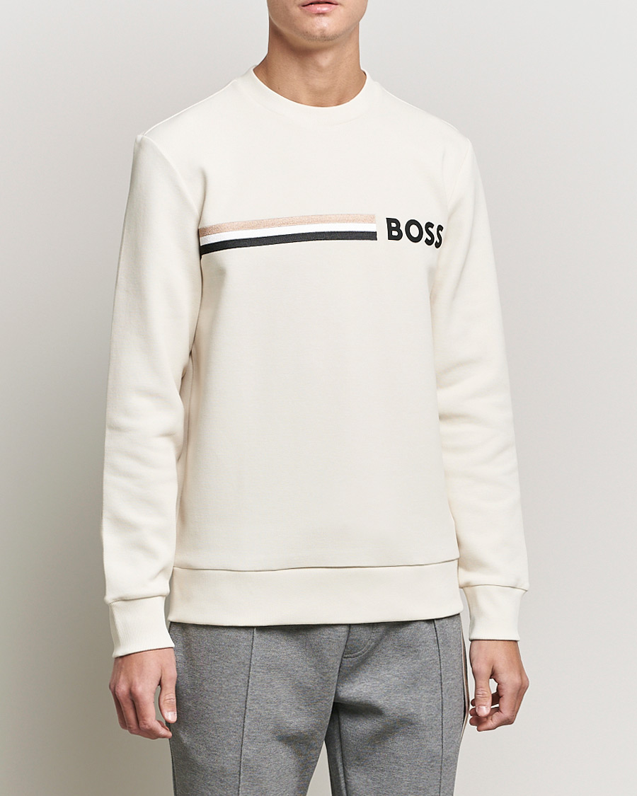 Homme | Pulls Et Tricots | BOSS BLACK | Stadler Logo Crew Neck Sweatshirt Open White