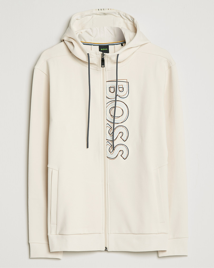 Homme | Pulls Et Tricots | BOSS GREEN | BOSS Athleisure Saggy Logo Full Zip Hoodie Open White