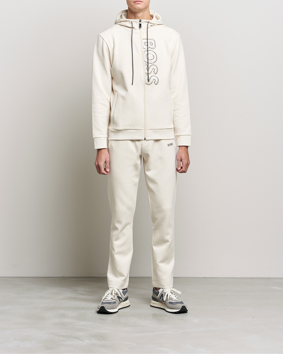 Homme | Pulls Et Tricots | BOSS GREEN | BOSS Athleisure Saggy Logo Full Zip Hoodie Open White