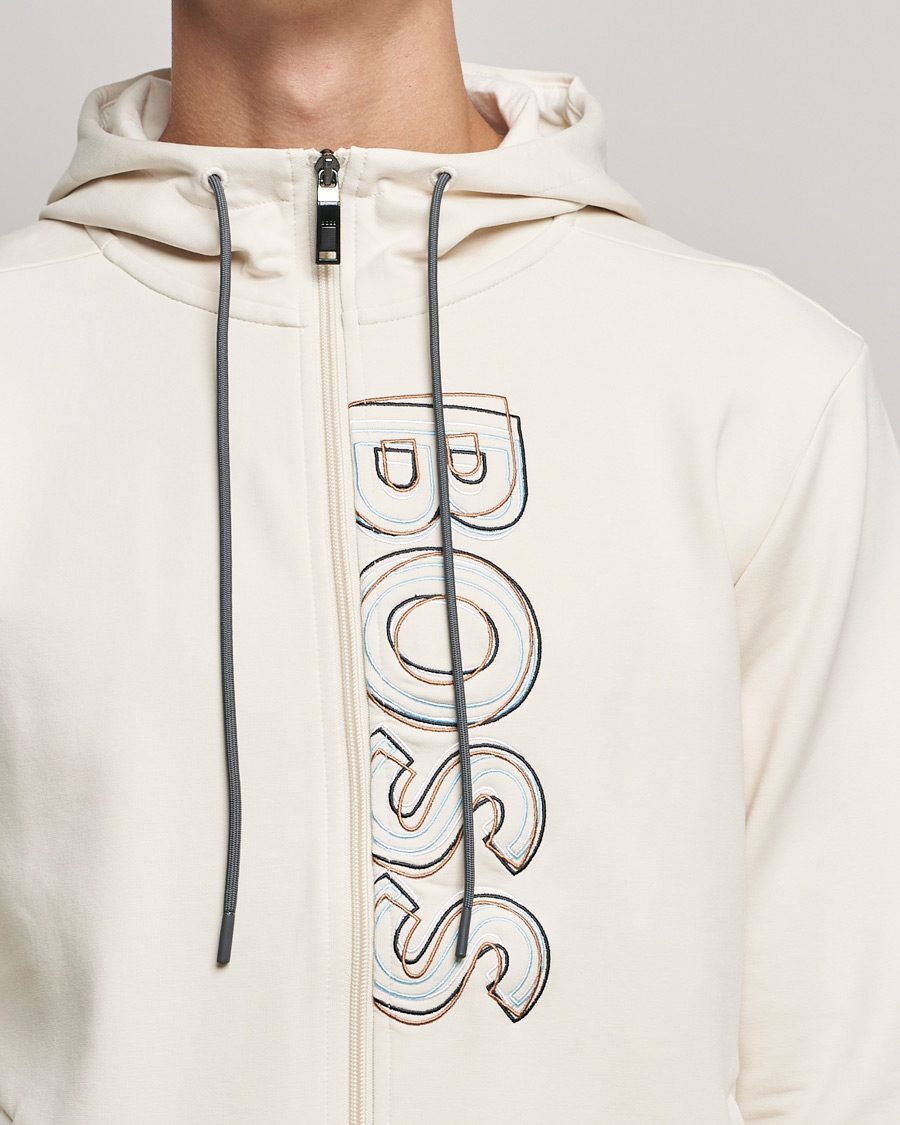 Homme | Pulls Et Tricots | BOSS GREEN | BOSS Athleisure Saggy Logo Full Zip Hoodie Open White