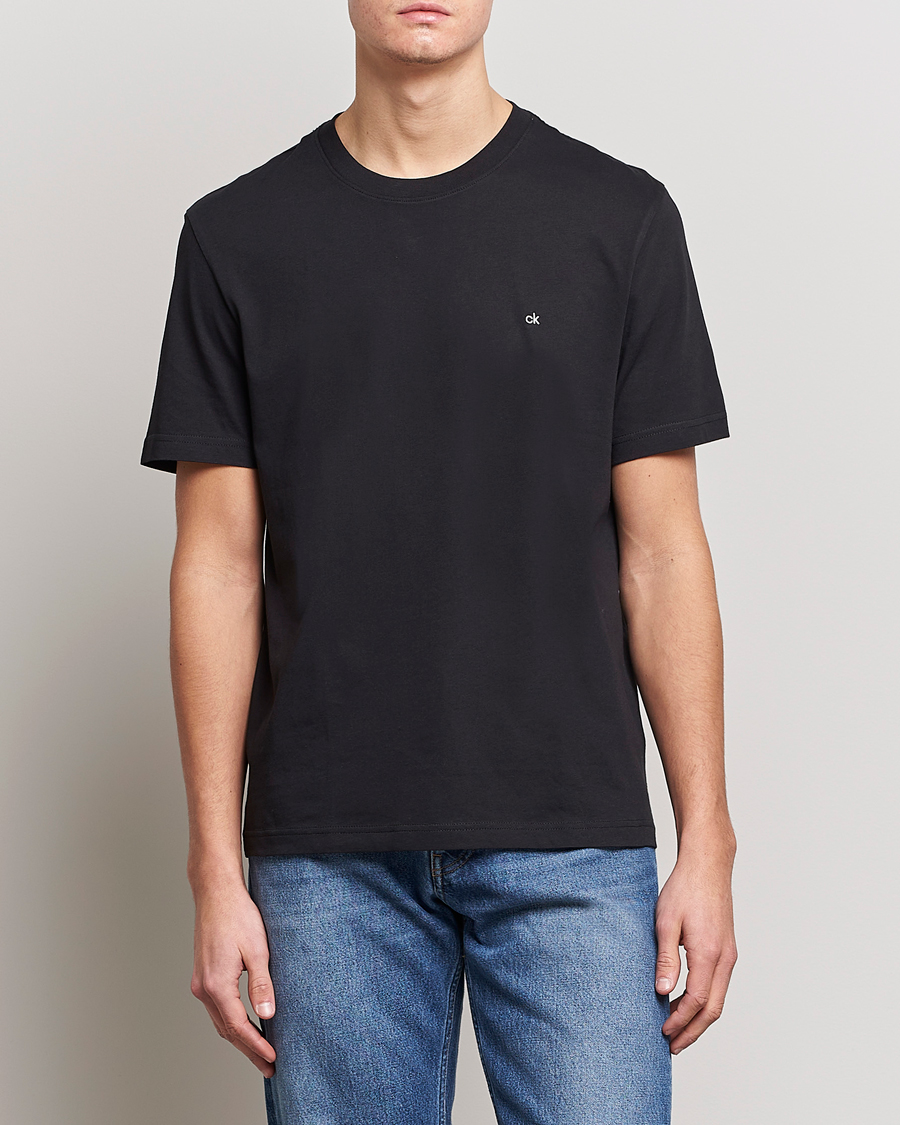 Homme | T-shirts | Calvin Klein | Cotton Embroidery Logo Crew Neck T-Shirt Black