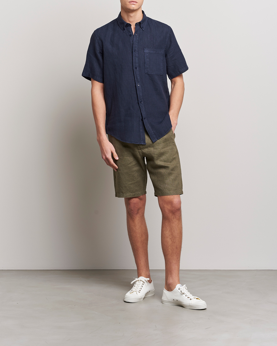 Homme | Chemises | NN07 | Arne Linen Short Sleeve Shirt Navy