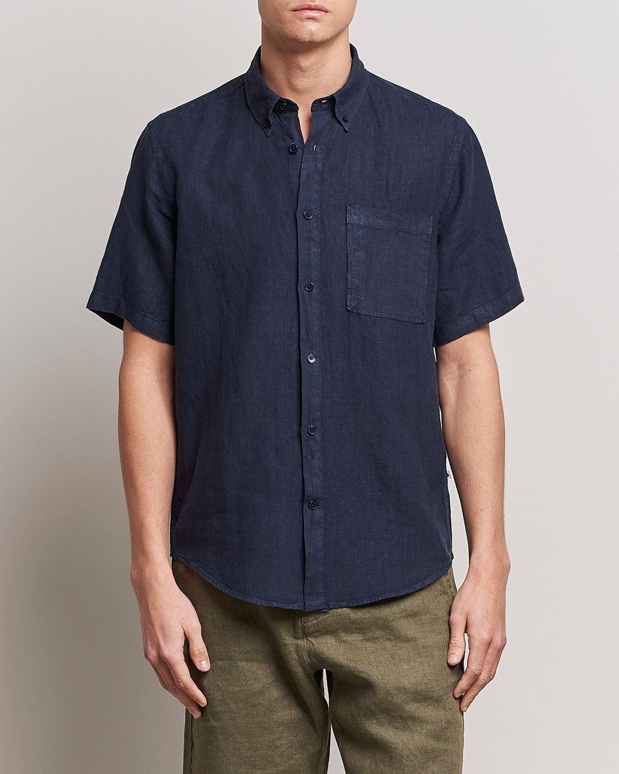 Homme | Chemises | NN07 | Arne Linen Short Sleeve Shirt Navy