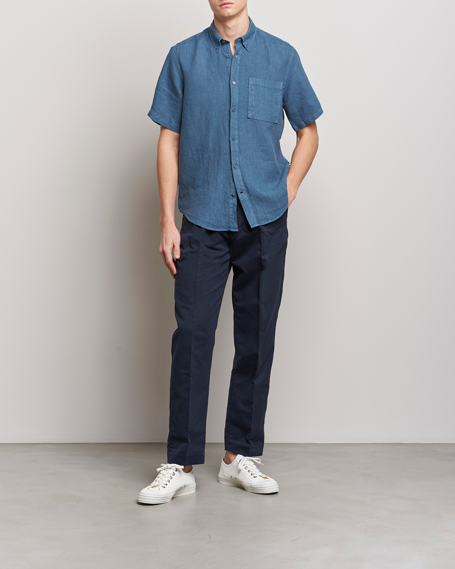 Homme | Chemises | NN07 | Arne Linen Short Sleeve Shirt Dust Blue