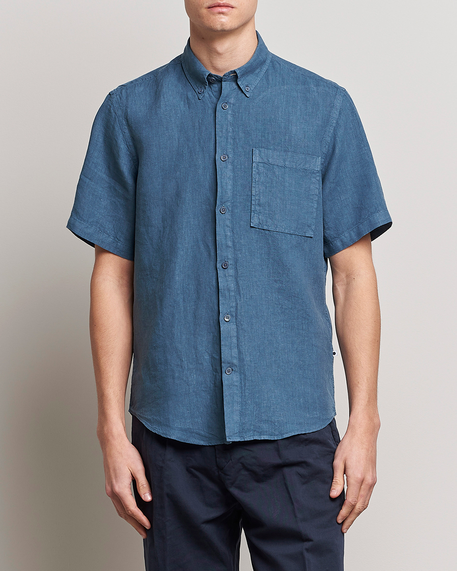 Homme | Chemises | NN07 | Arne Linen Short Sleeve Shirt Dust Blue