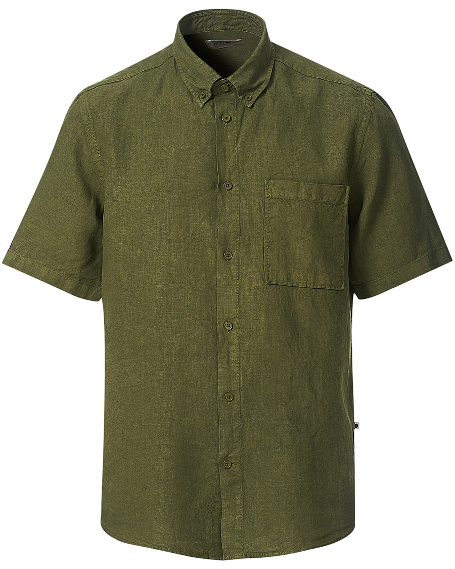 Homme | Chemises | NN07 | Arne Linen Short Sleeve Shirt Dark Olive