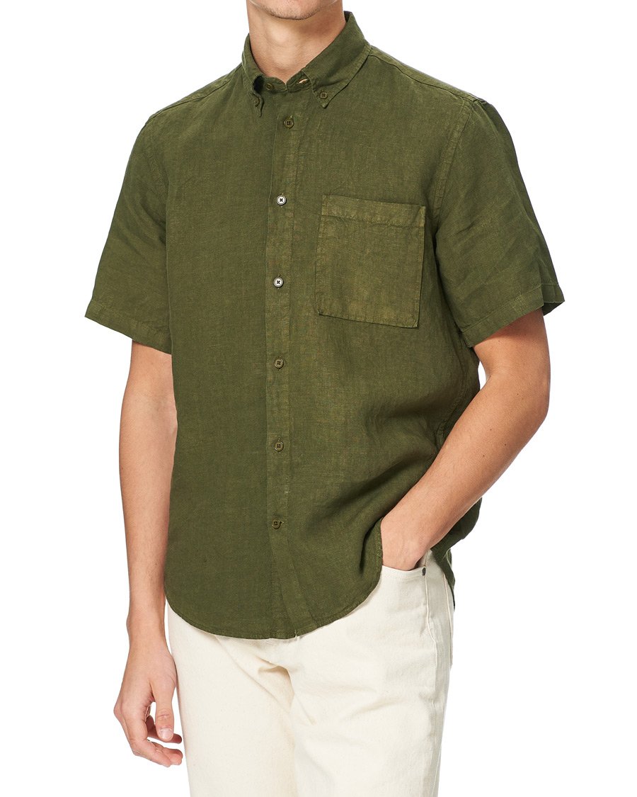 Homme | Chemises | NN07 | Arne Linen Short Sleeve Shirt Dark Olive