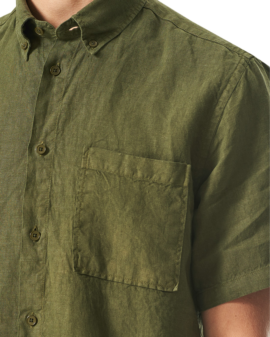 Homme | Chemises | NN07 | Arne Linen Short Sleeve Shirt Dark Olive