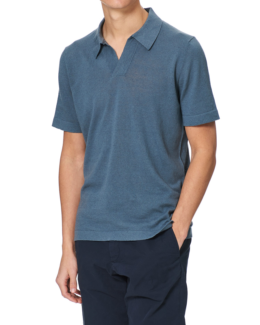 Homme | Polos | NN07 | Ryan Cotton/Linen Polo Dust Blue