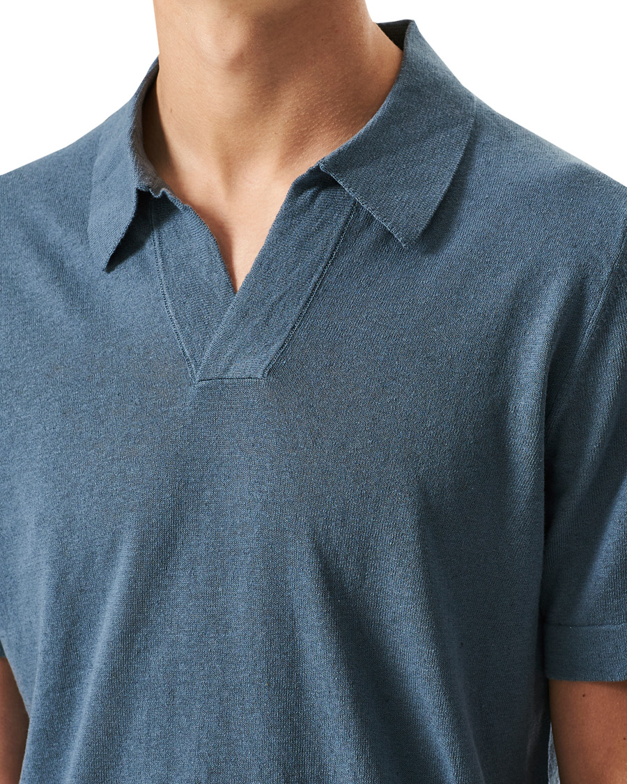 Homme | Polos | NN07 | Ryan Cotton/Linen Polo Dust Blue