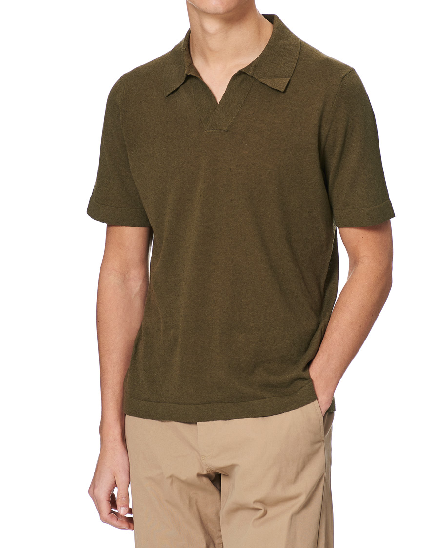 Homme | Polos | NN07 | Ryan Cotton/Linen Polo Dark Olive