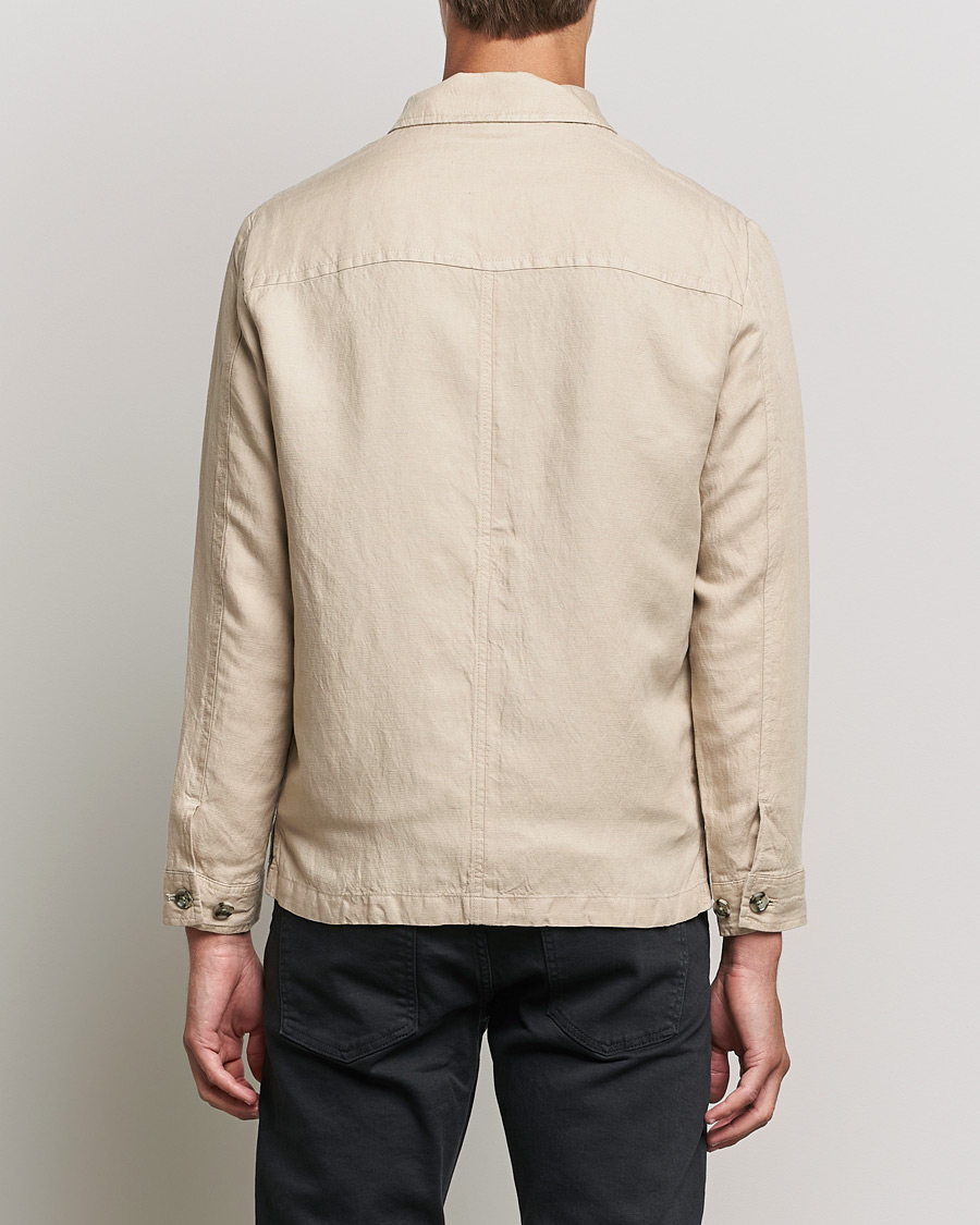 Homme | Chemises | J.Lindeberg | Jason Zip Linen Shirt Jacket Safari Beige
