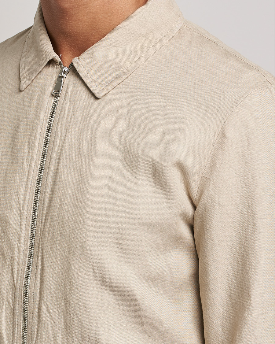 Homme | Chemises | J.Lindeberg | Jason Zip Linen Shirt Jacket Safari Beige