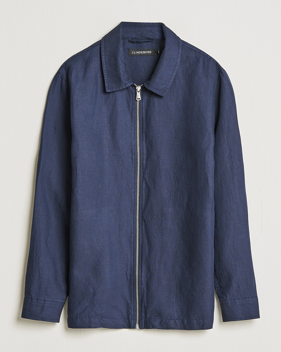 Homme | Manteaux Et Vestes | J.Lindeberg | Jason Zip Linen Shirt Jacket Navy