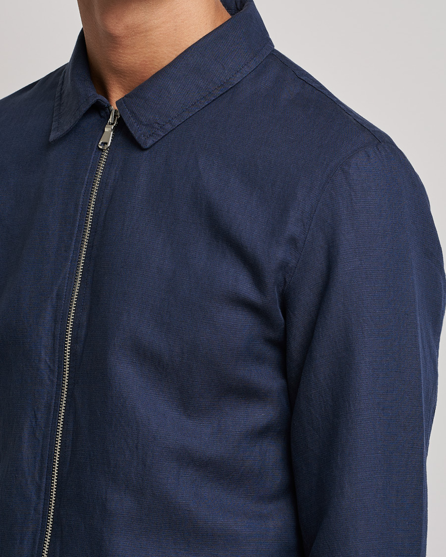 Homme | Manteaux Et Vestes | J.Lindeberg | Jason Zip Linen Shirt Jacket Navy