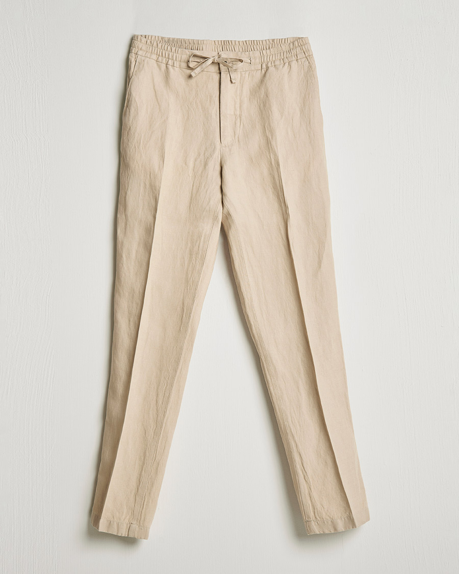 Homme | Pantalons | J.Lindeberg | Sasha Drape Linen Drawstring Trousers Safari Beige