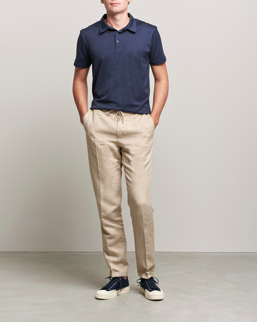 Homme | Pantalons | J.Lindeberg | Sasha Drape Linen Drawstring Trousers Safari Beige