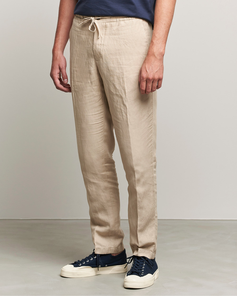 Homme | Pantalons | J.Lindeberg | Sasha Drape Linen Drawstring Trousers Safari Beige