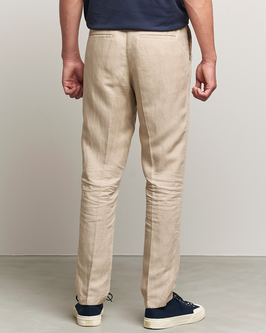 Homme | Pantalons | J.Lindeberg | Sasha Drape Linen Drawstring Trousers Safari Beige