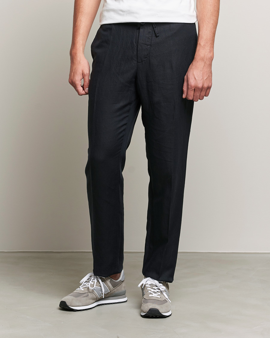 Homme | Pantalons | J.Lindeberg | Sasha Drape Linen Drawstring Trousers Black