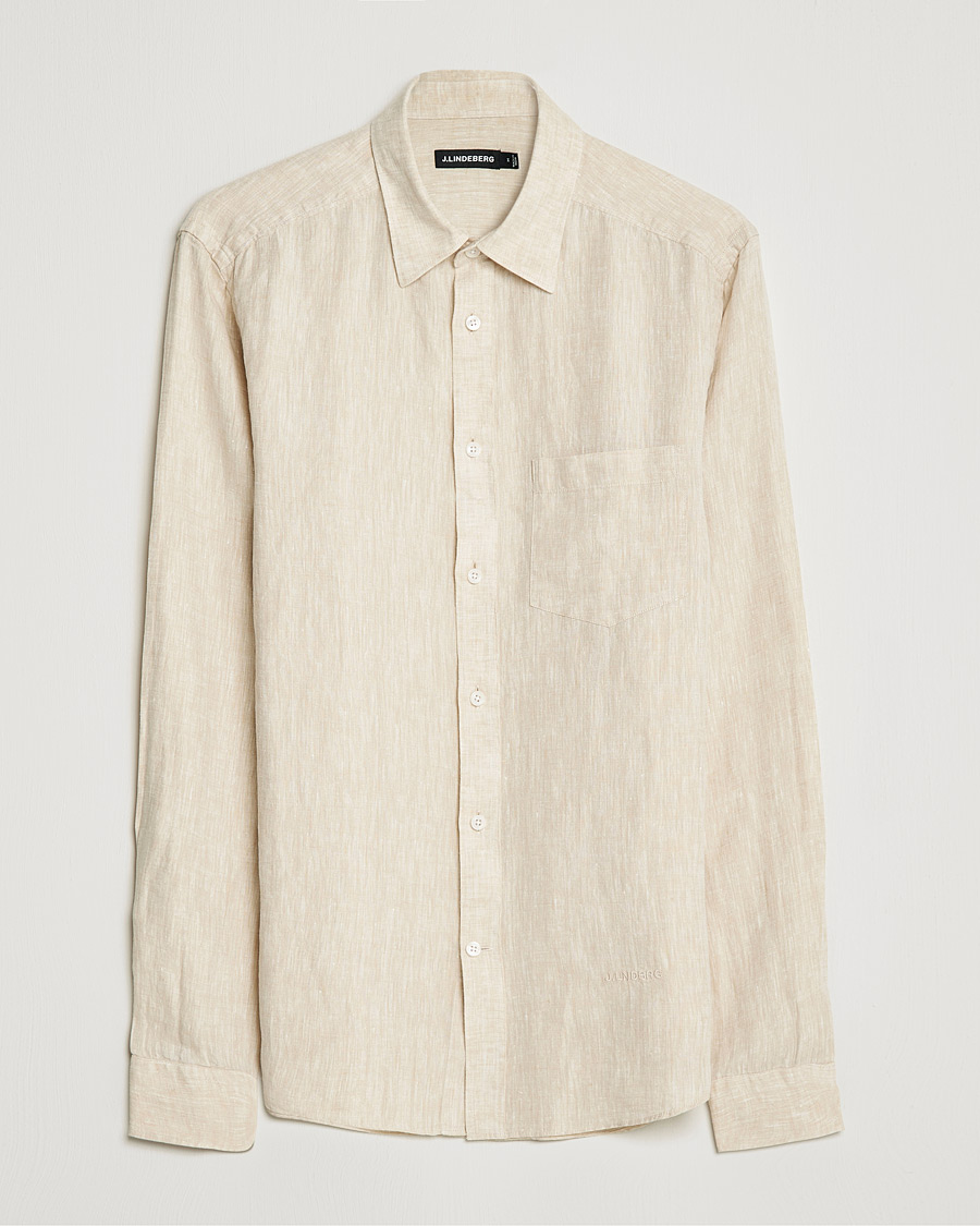 Homme | Chemises | J.Lindeberg | Linen Melange Slim Shirt Safari Beige