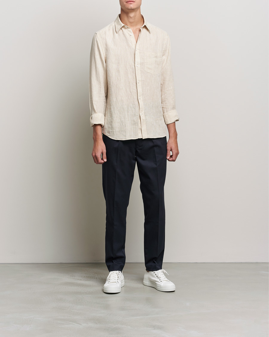 Homme | Chemises | J.Lindeberg | Linen Melange Slim Shirt Safari Beige