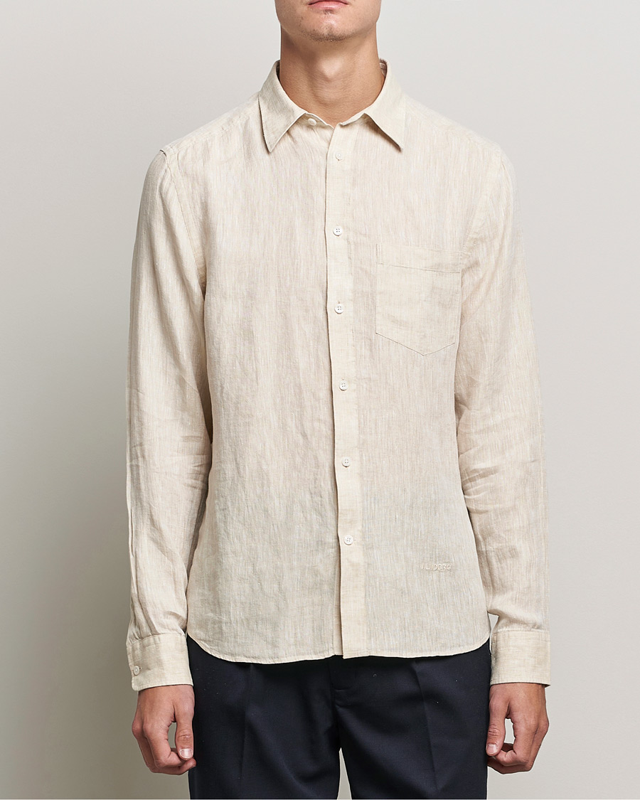 Homme | Chemises | J.Lindeberg | Linen Melange Slim Shirt Safari Beige