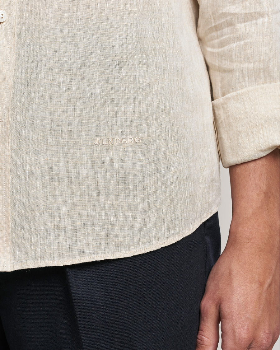Homme | Chemises | J.Lindeberg | Linen Melange Slim Shirt Safari Beige