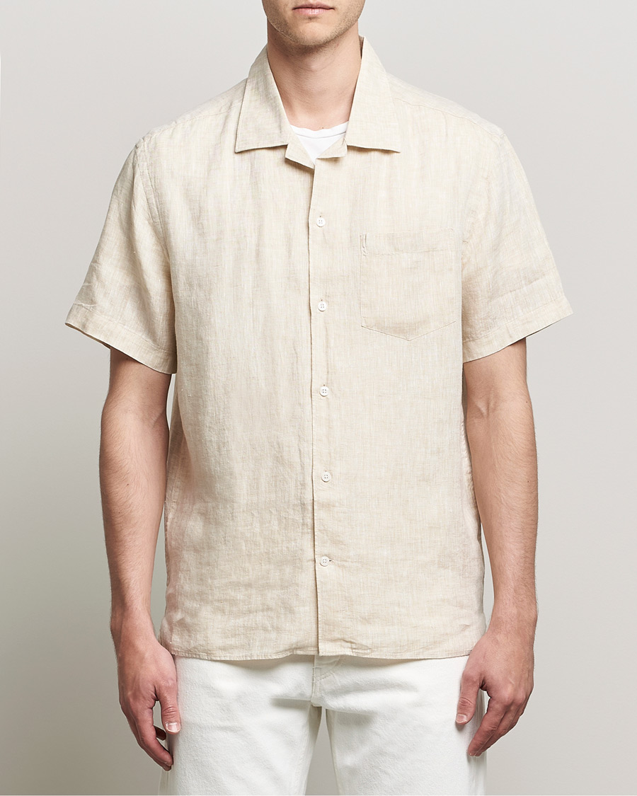 Homme | Chemises | J.Lindeberg | Linen Melange Short Sleeve Shirt Safari Beige