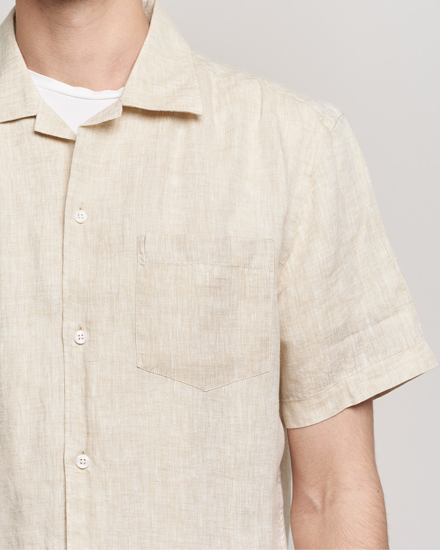 Homme | Chemises | J.Lindeberg | Linen Melange Short Sleeve Shirt Safari Beige