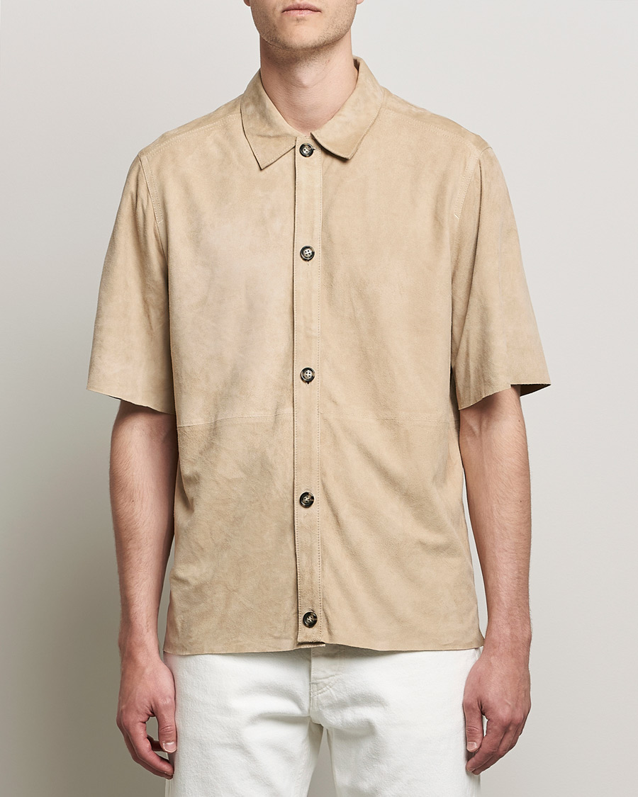 Homme | Chemises | J.Lindeberg | Shorty Short Sleeve Suede Shirt Safari Beige