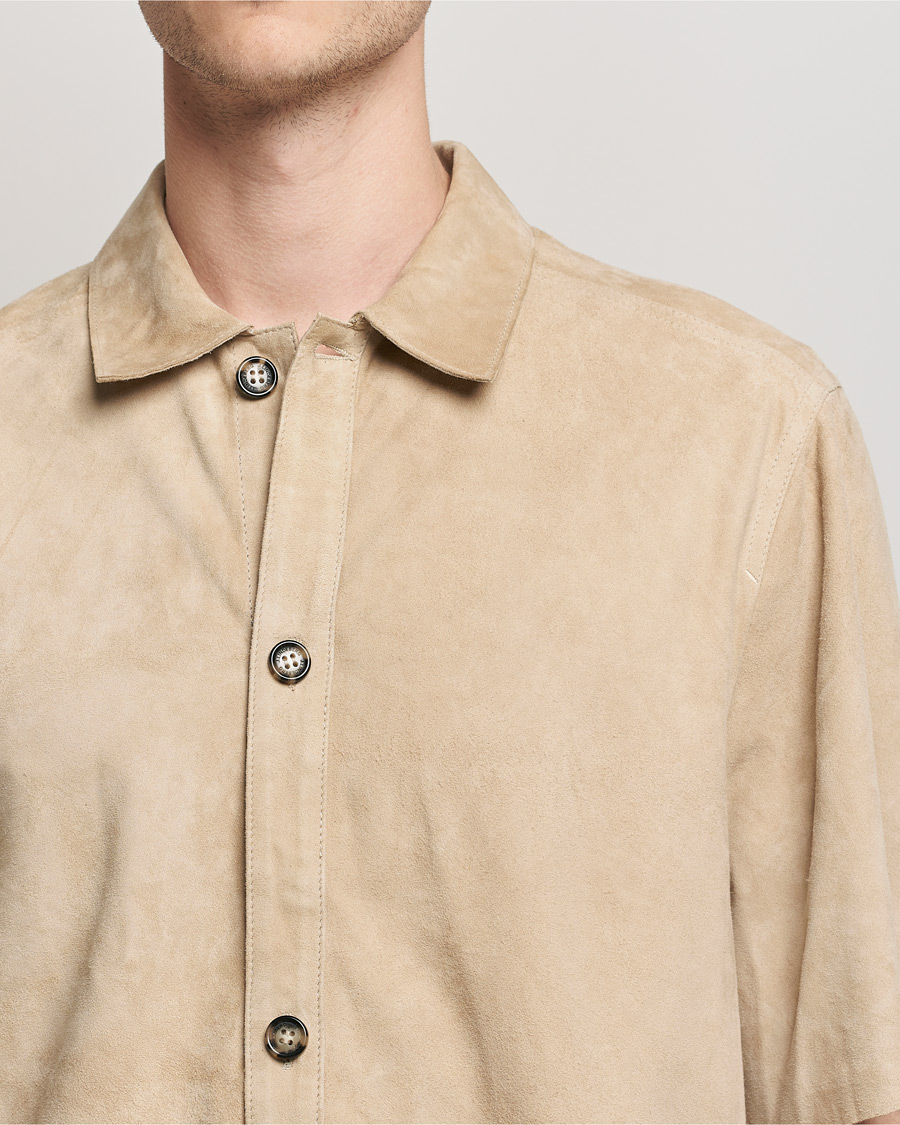 Homme | Chemises | J.Lindeberg | Shorty Short Sleeve Suede Shirt Safari Beige