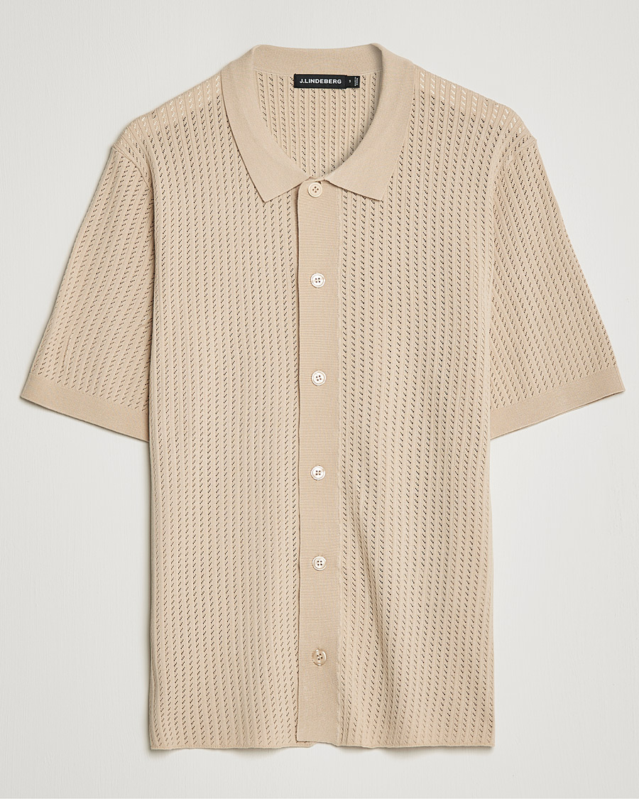 Homme | Chemises | J.Lindeberg | Skyler Rayon Silk Knit Shirt Safari Beige