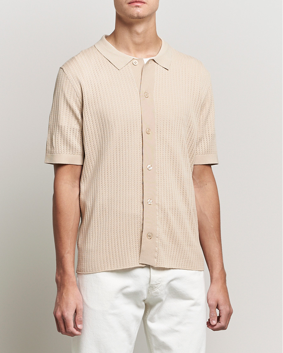 Homme | Chemises | J.Lindeberg | Skyler Rayon Silk Knit Shirt Safari Beige