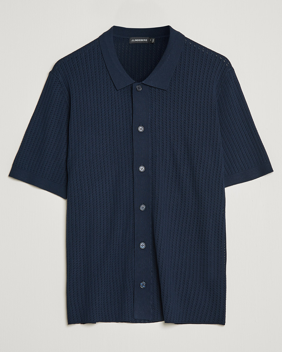 Homme | Chemises | J.Lindeberg | Skyler Rayon Silk Knit Shirt Navy