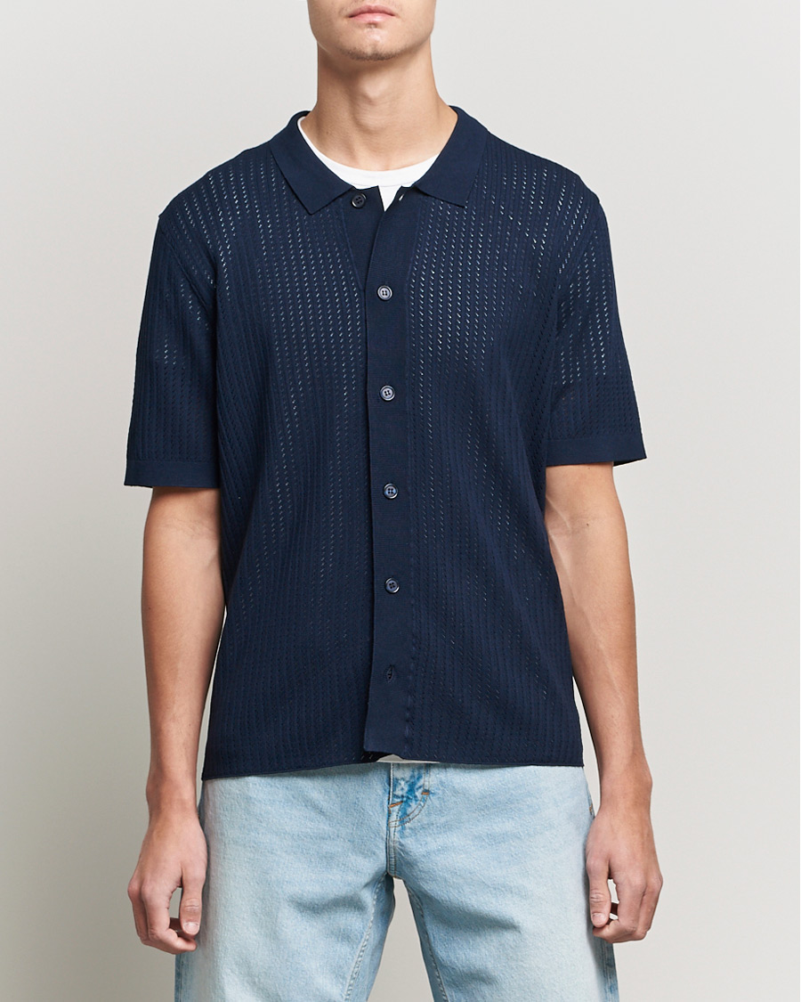 Homme | Chemises | J.Lindeberg | Skyler Rayon Silk Knit Shirt Navy