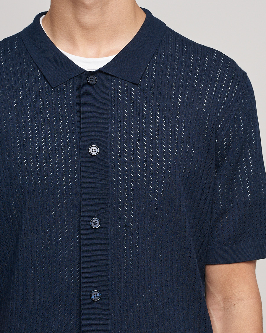 Homme | Chemises | J.Lindeberg | Skyler Rayon Silk Knit Shirt Navy